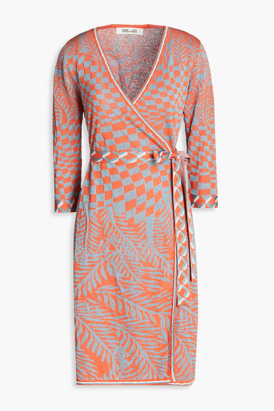 Diane von Furstenberg - Lainey metallic jacquard-knit wrap dress - Orange - XS
