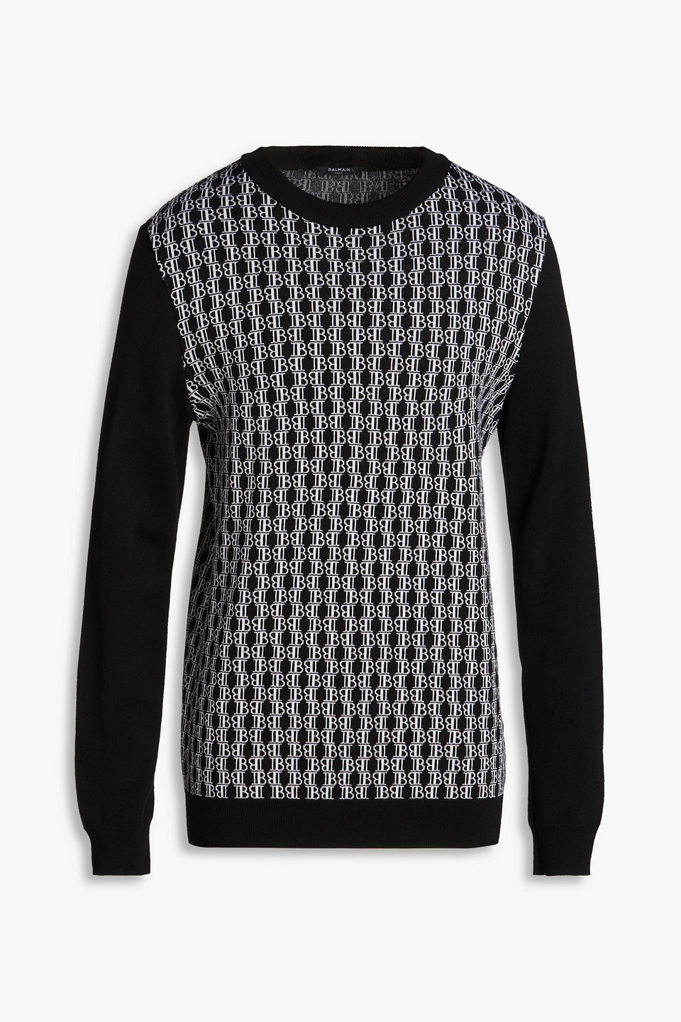Balmain Jacquard-knit Merino Wool Jumper In Black