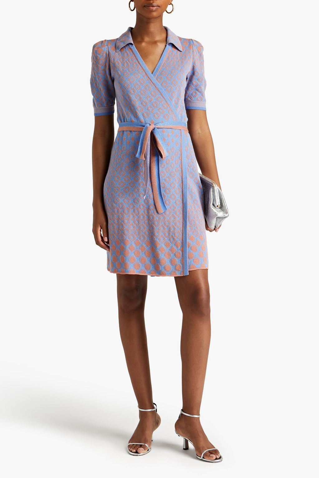 DIANE VON FURSTENBERG ジャカードニット ラップブラウス メタリック