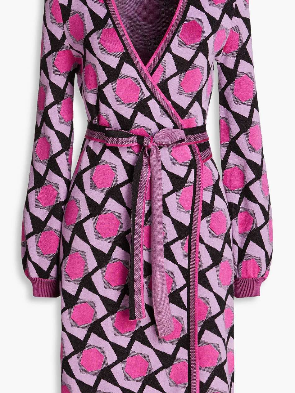 alexio metallic jacquard-knit wrap dress