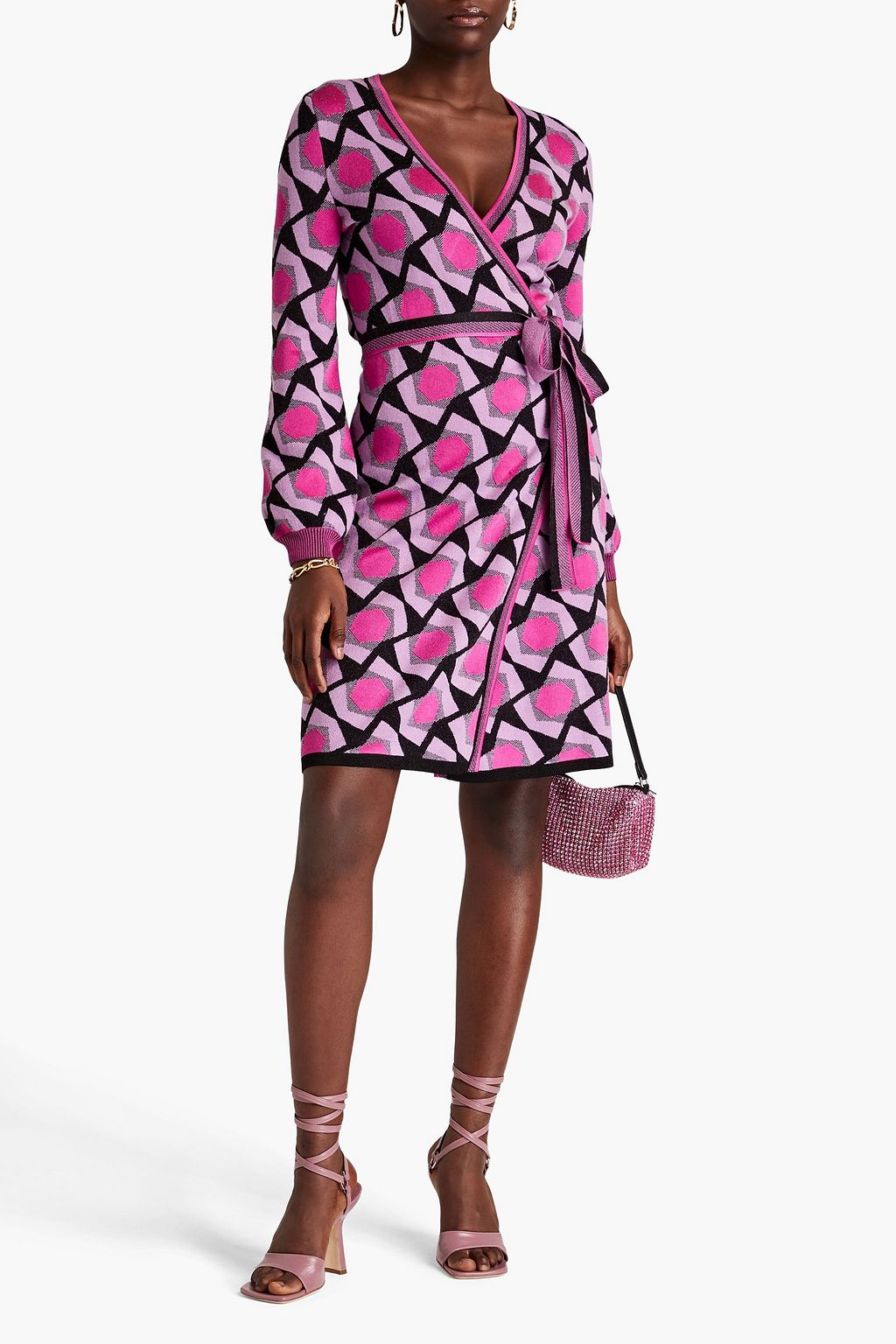 DIANE VON FURSTENBERG ジャカードニット ラップブラウス メタリック