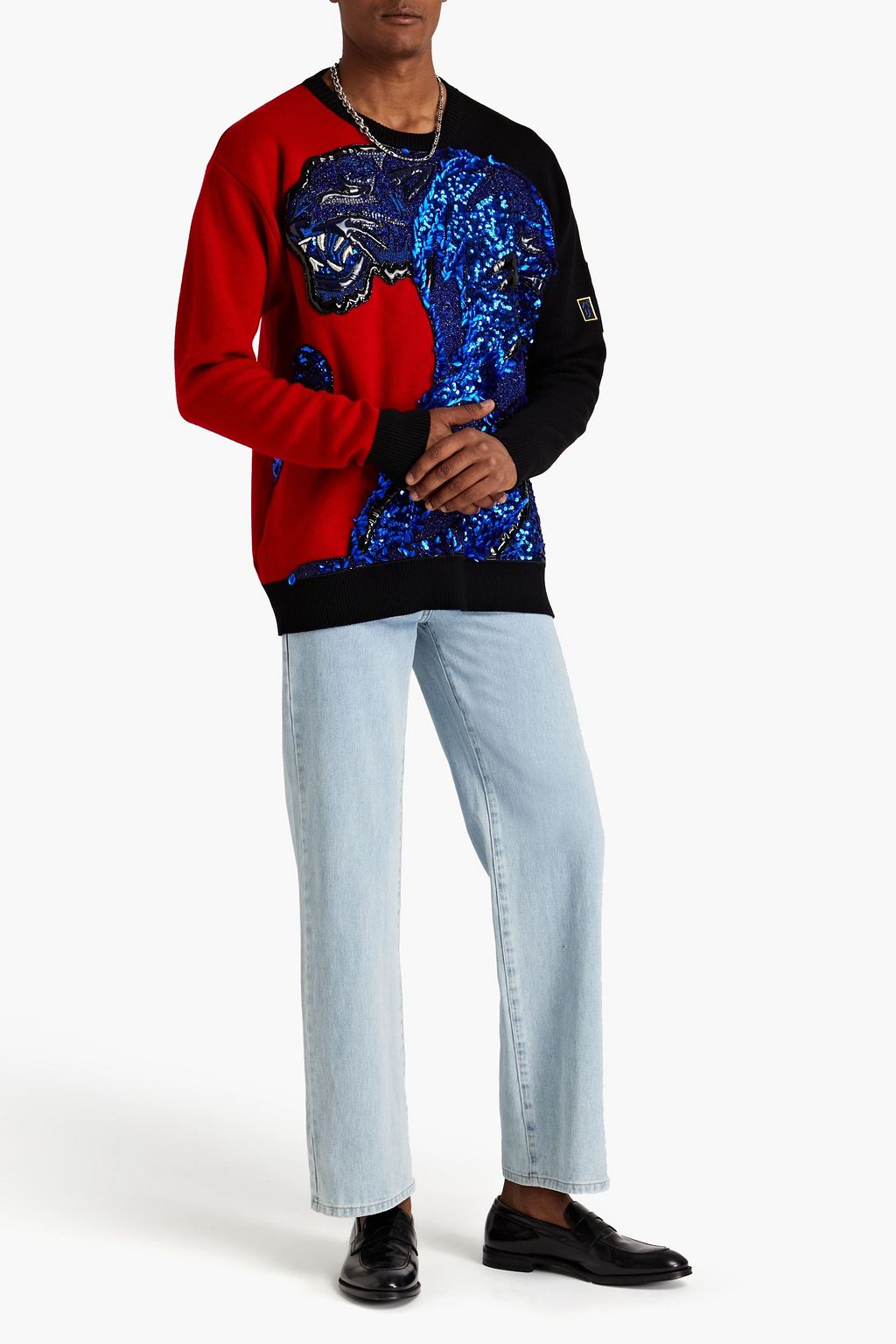 BALMAIN كنزة من صوف المارينو بتصميم مزركش