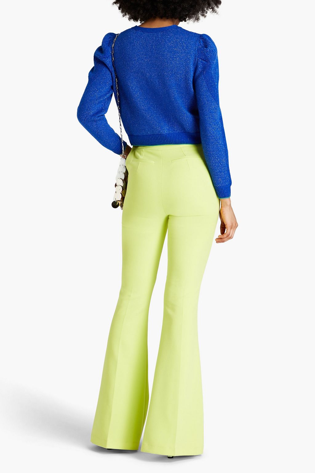 DIANE VON FURSTENBERG ウール混 カーディガン 透かし編みトリム メタリック