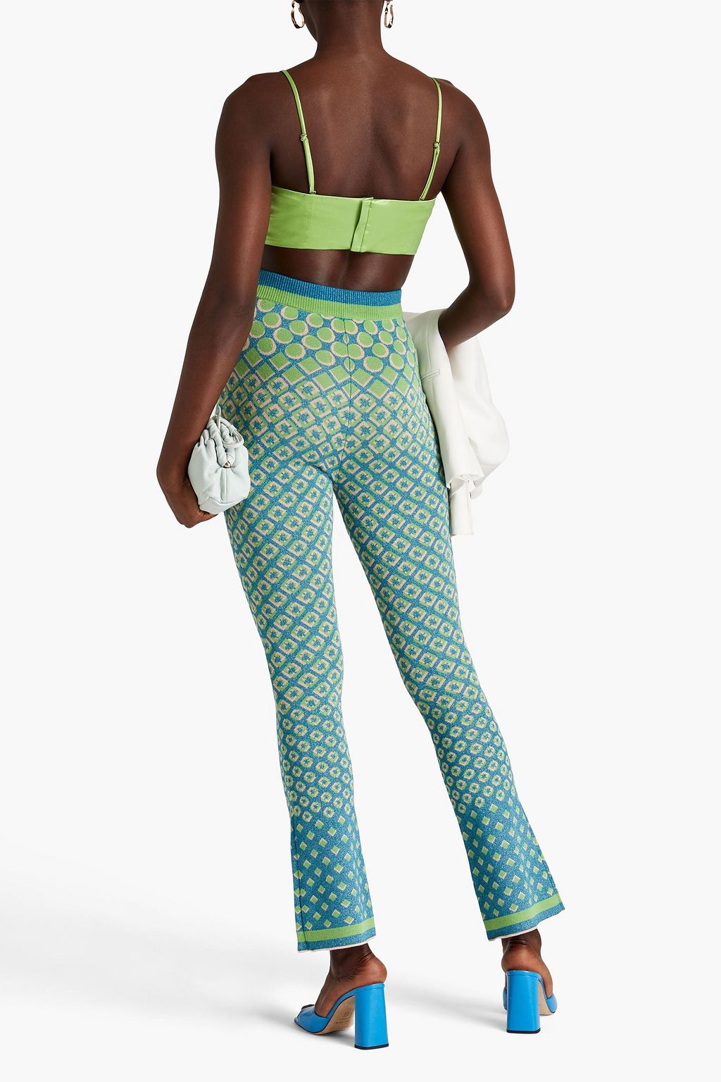 DIANE VON FURSTENBERG Schlaghose aus Jacquard-Strick aus einer Baumwollmischung mit Metallic-Effekt