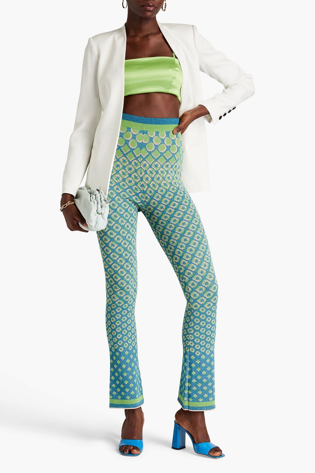 DIANE VON FURSTENBERG Schlaghose aus Jacquard-Strick aus einer Baumwollmischung mit Metallic-Effekt