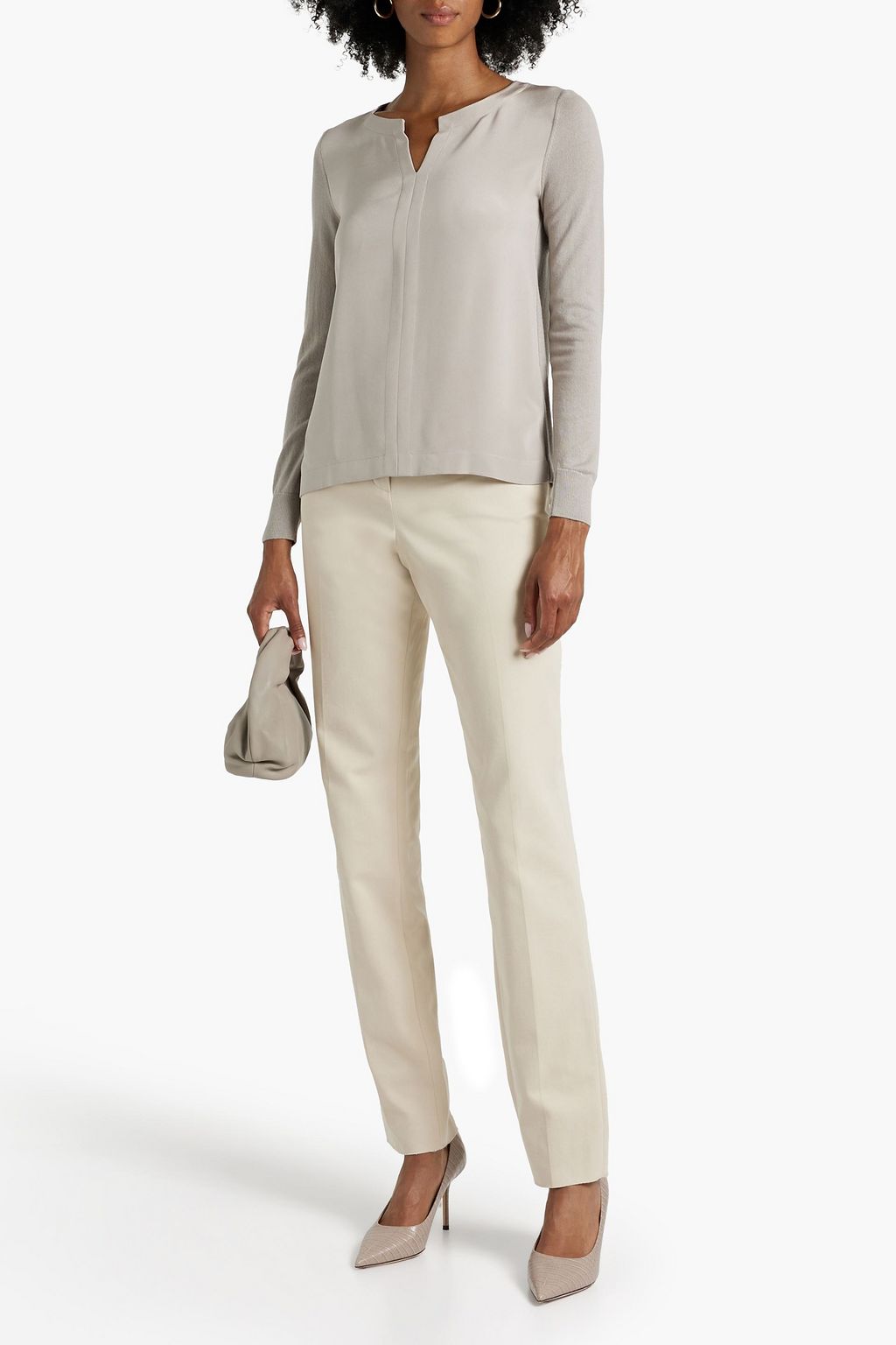 LORO PIANA Silk crepe de chine and cashmere top