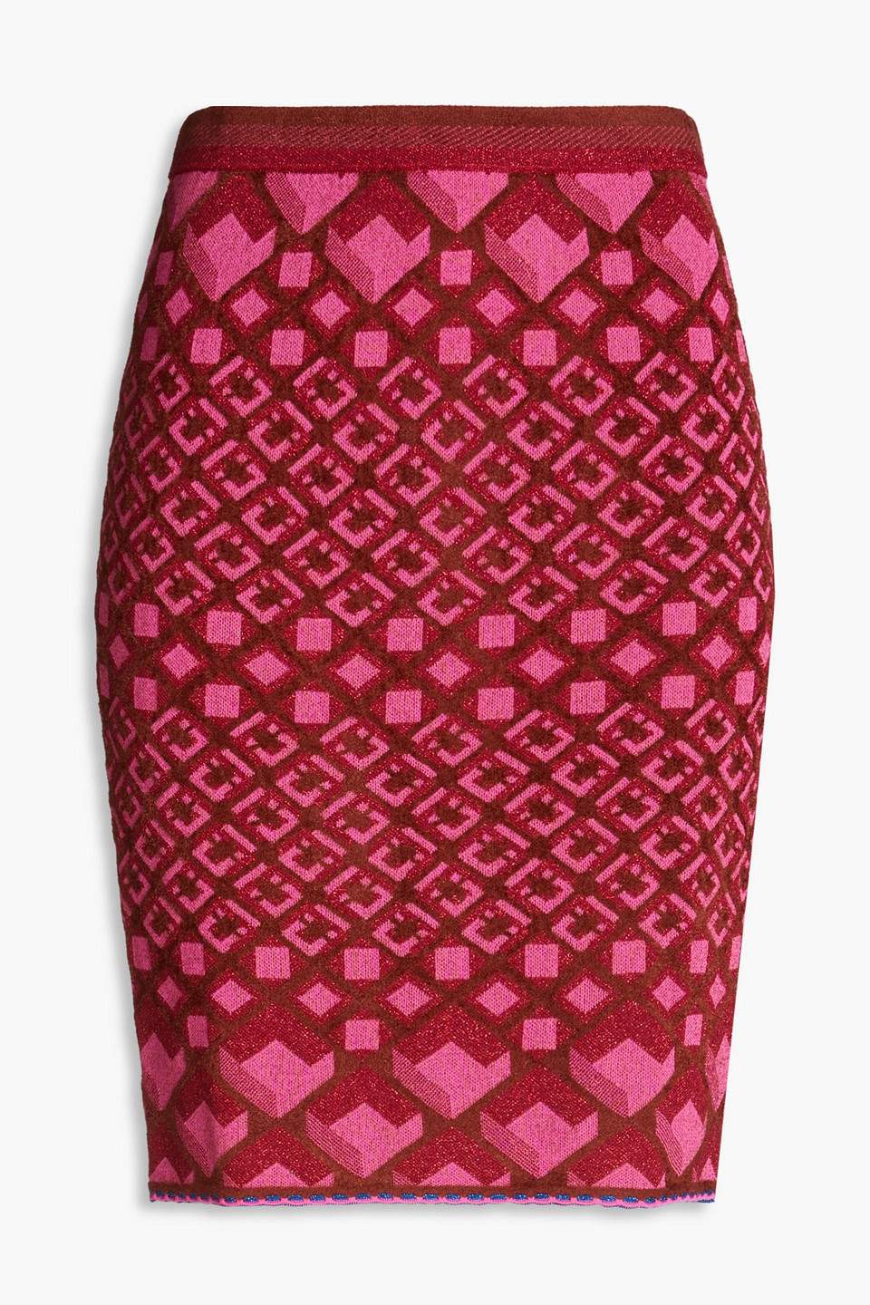 Diane von Furstenberg - Metallic jacquard-knit mini pencil skirt - Pink - XS