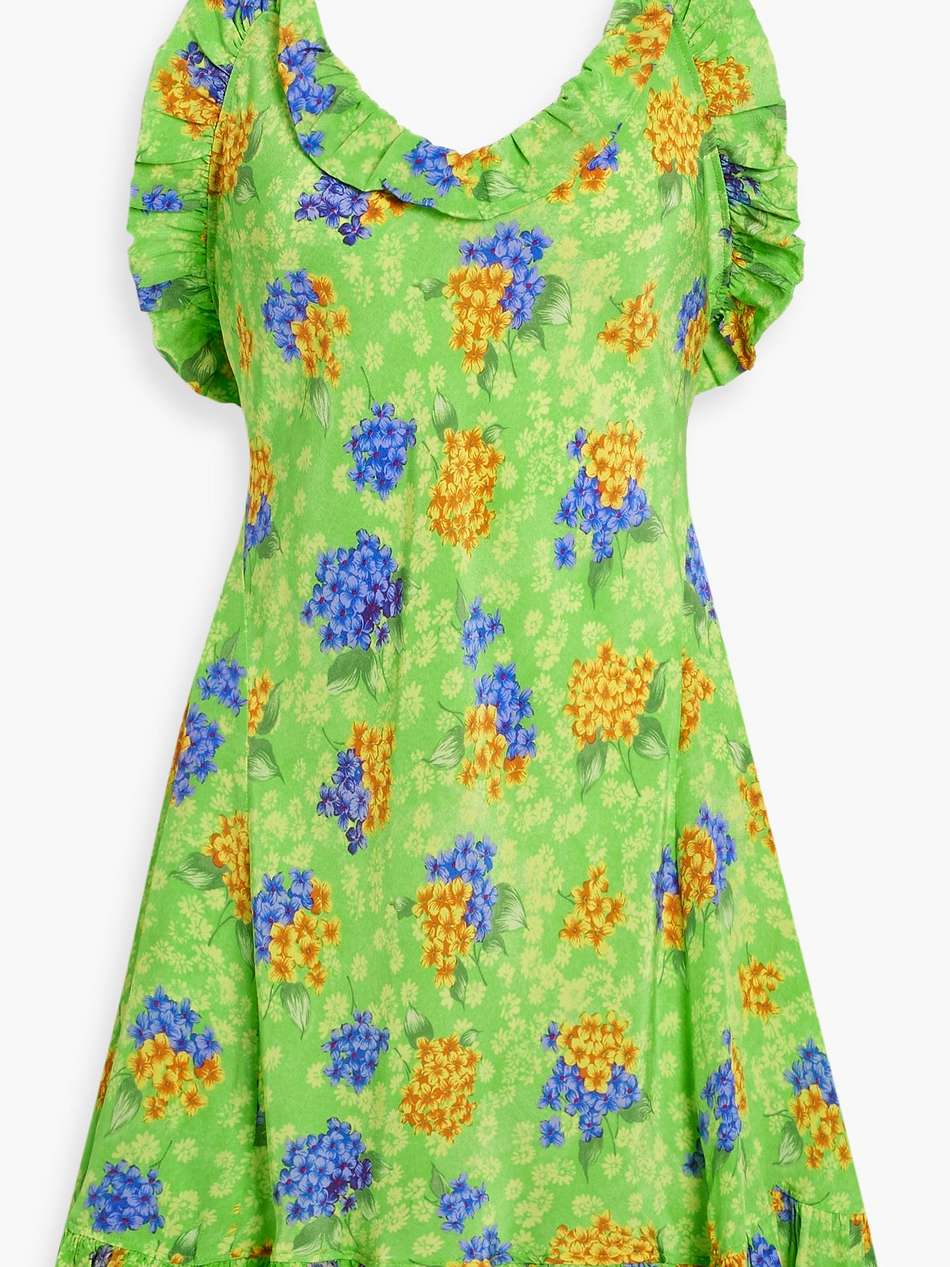 ruffled floral-print silk crepe de chine mini dress