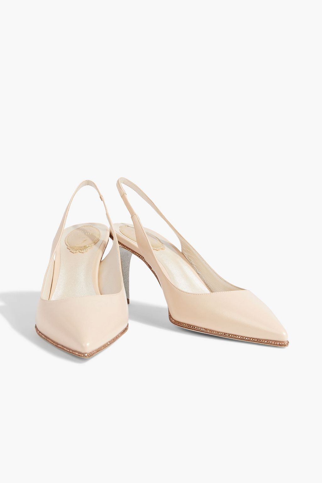 RENE' CAOVILLA Grace crystal-embellished leather slingback pumps