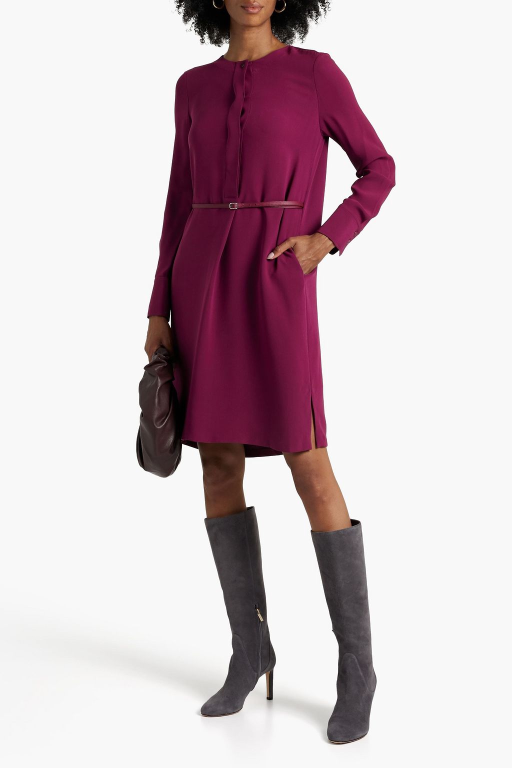 LORO PIANA Candice belted silk-crepe dress