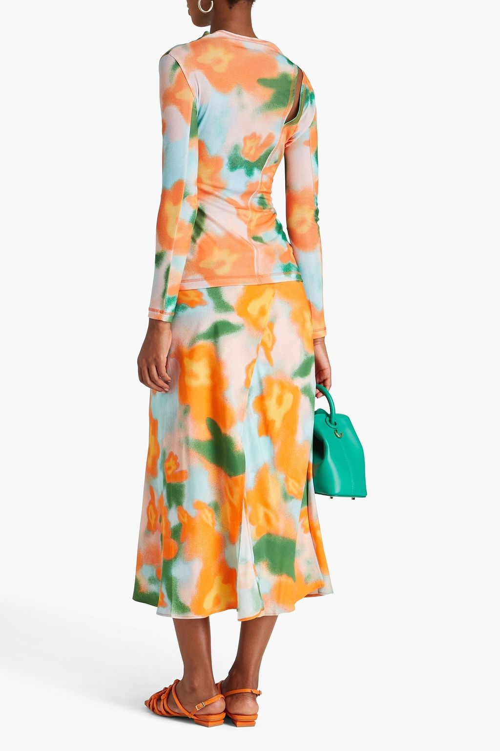 REJINA PYO Asymmetric cutout floral-print stretch-jersey top