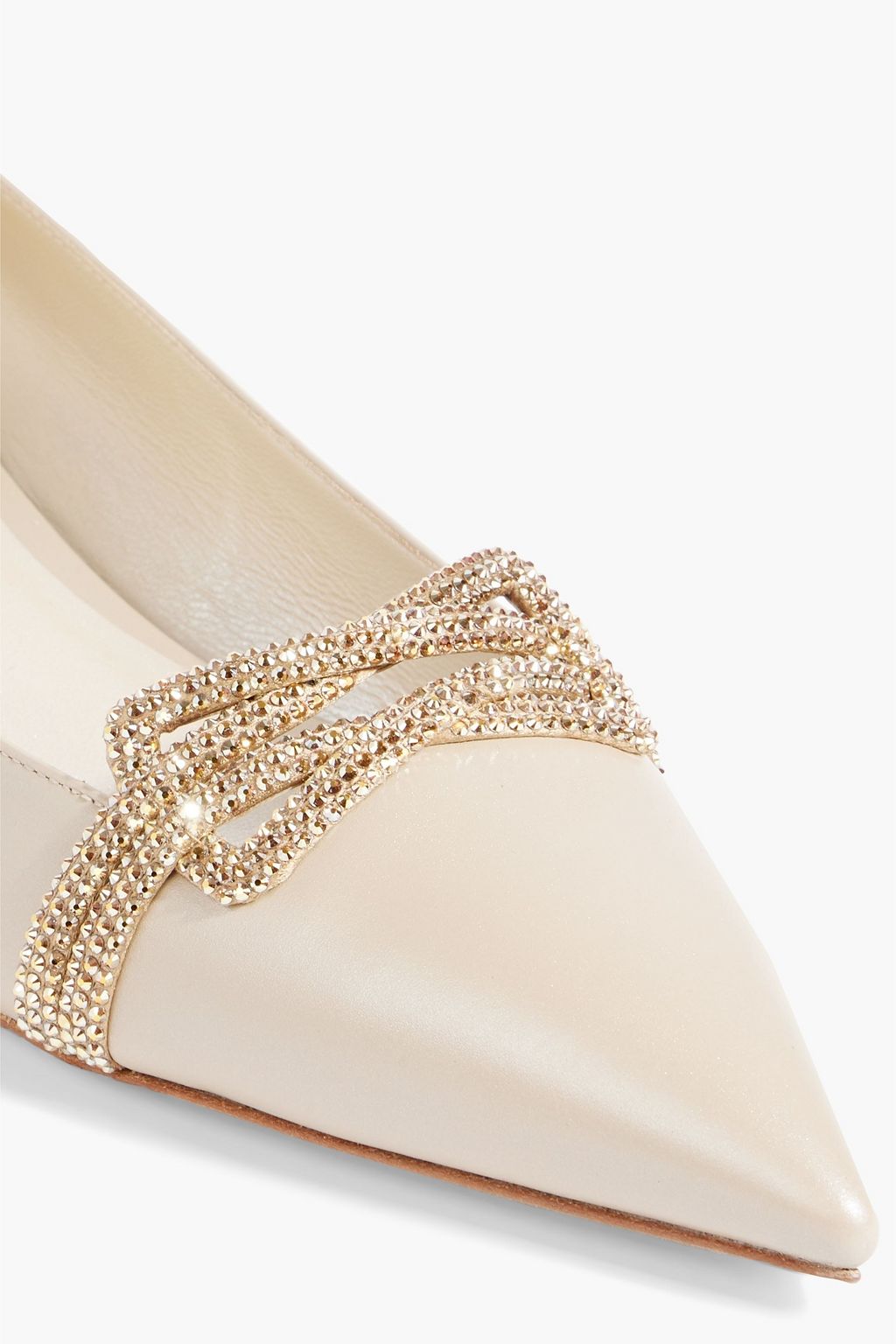 RENE' CAOVILLA Agnes crystal-embellished leather point-toe flats