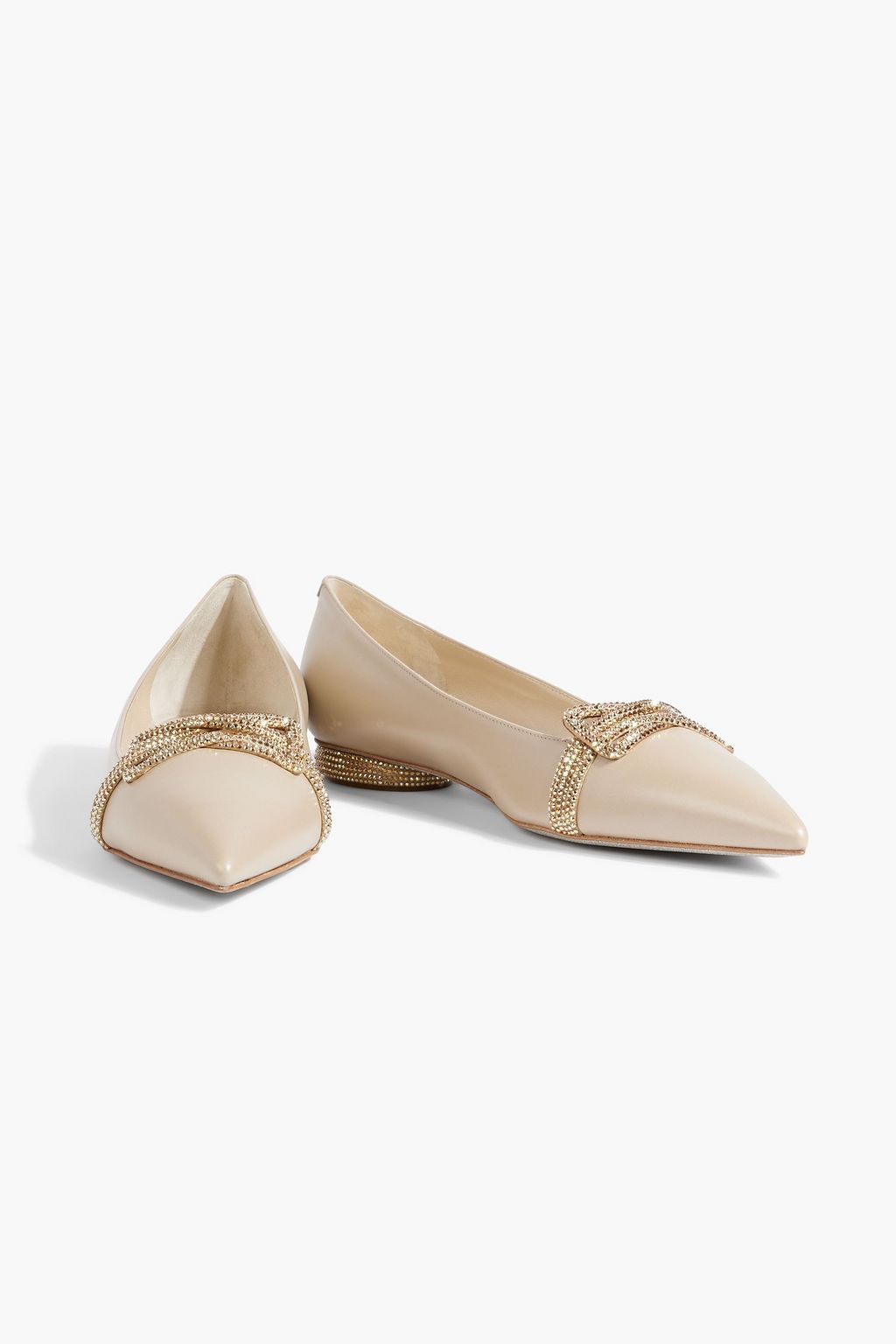 RENE' CAOVILLA Agnes crystal-embellished leather point-toe flats