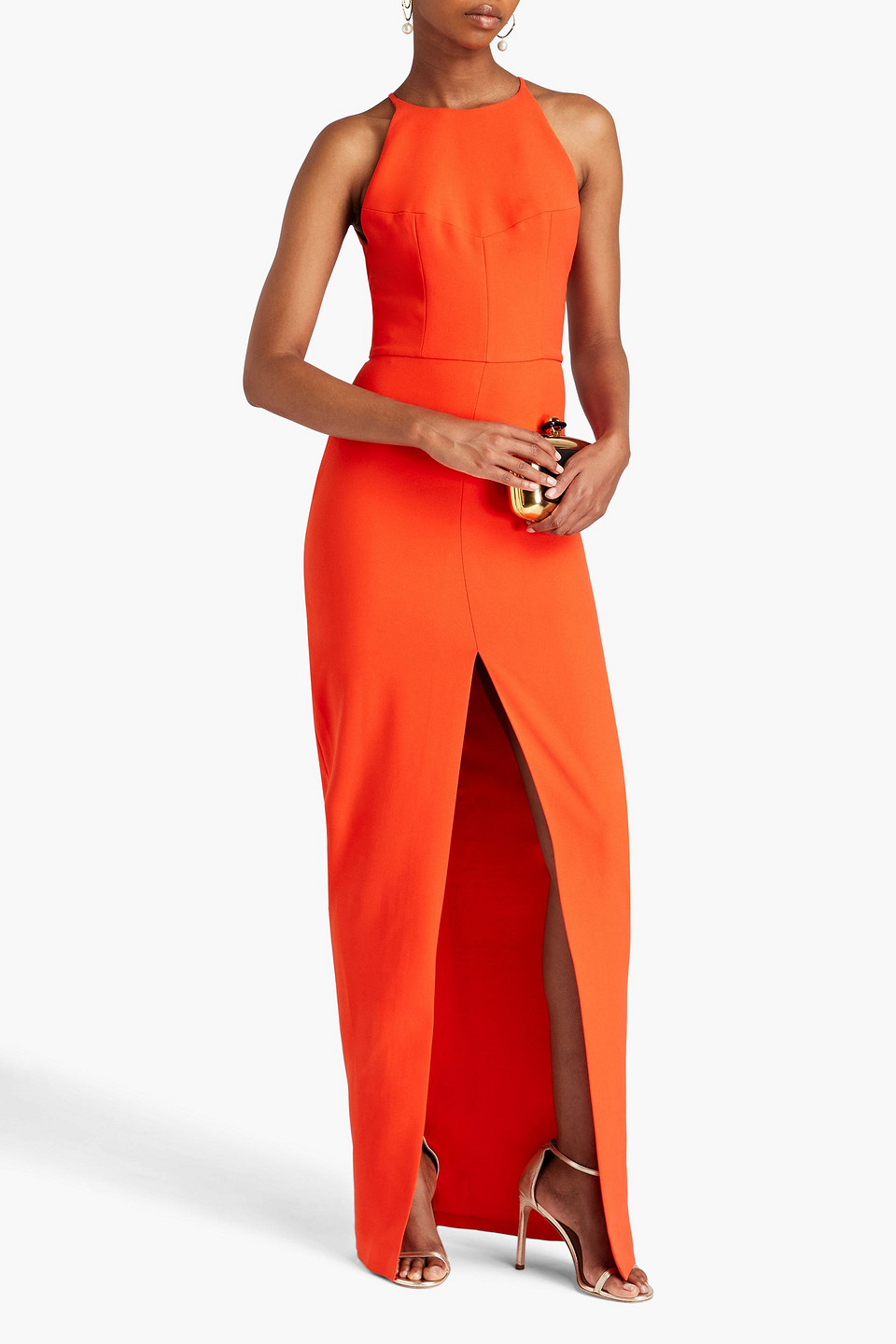 Shop Rasario Cutout Crepe Maxi Dress In Bright Orange