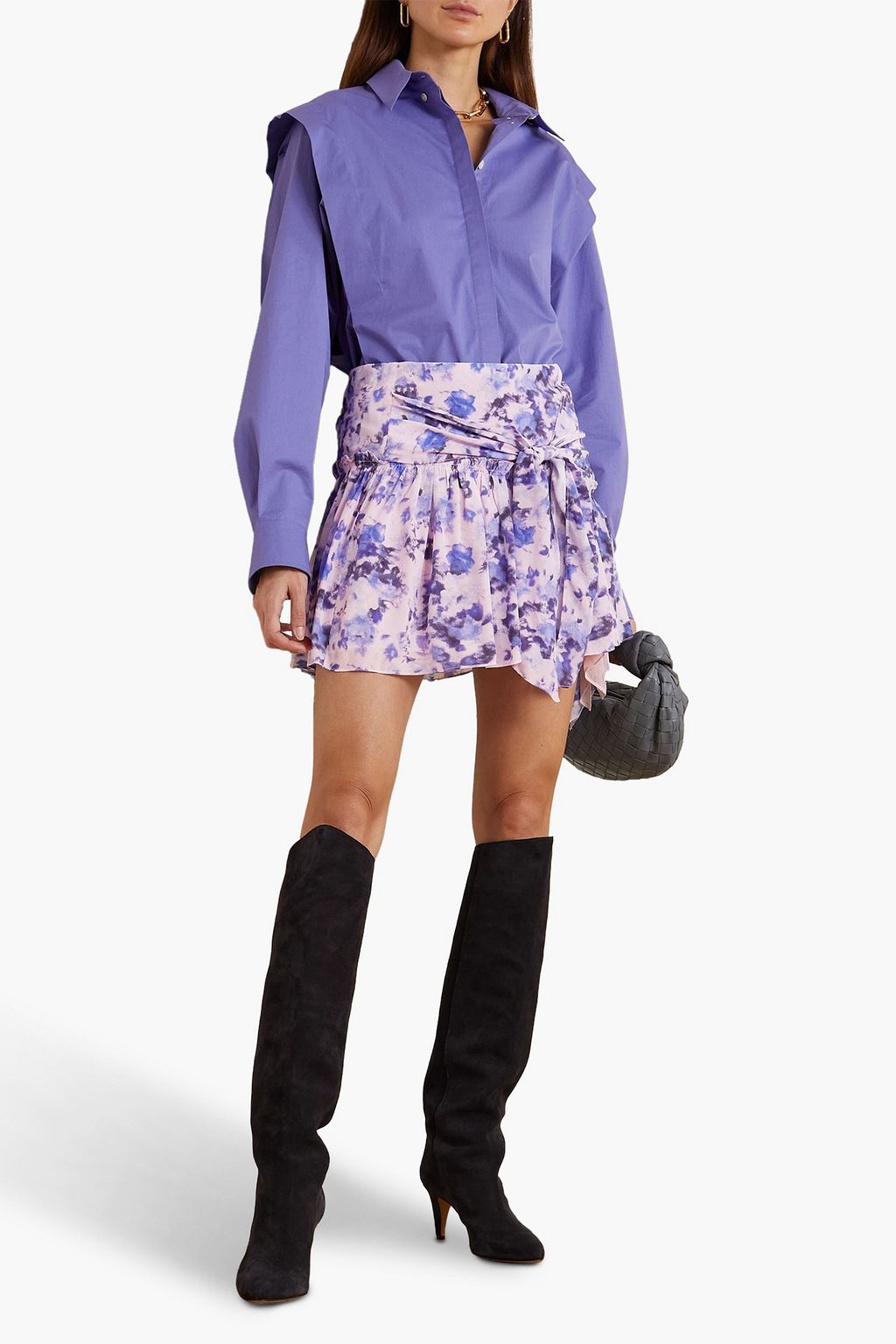 ISABEL MARANT Filao bow-detailed printed silk crepe de chine mini skirt