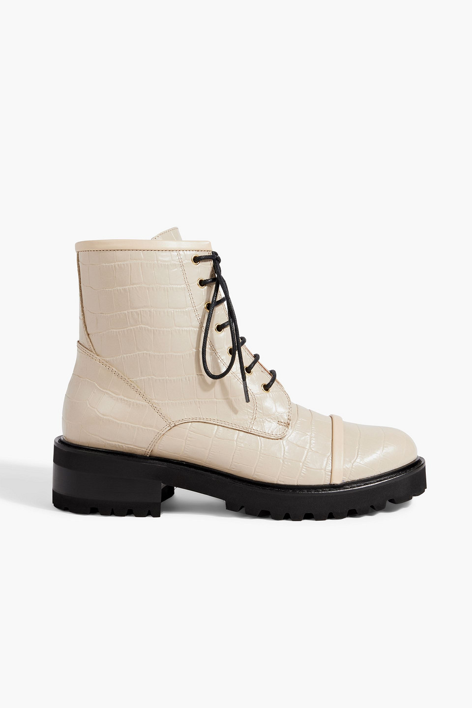 Malone Souliers Bryce Croc-effect Leather Combat Boots In Cream