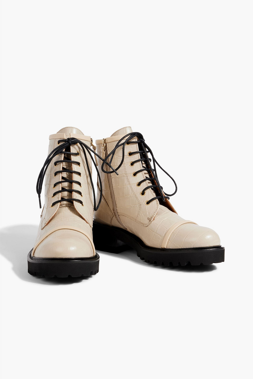 Shop Malone Souliers Bryce 20 Croc-effect Leather Combat Boots In Cream