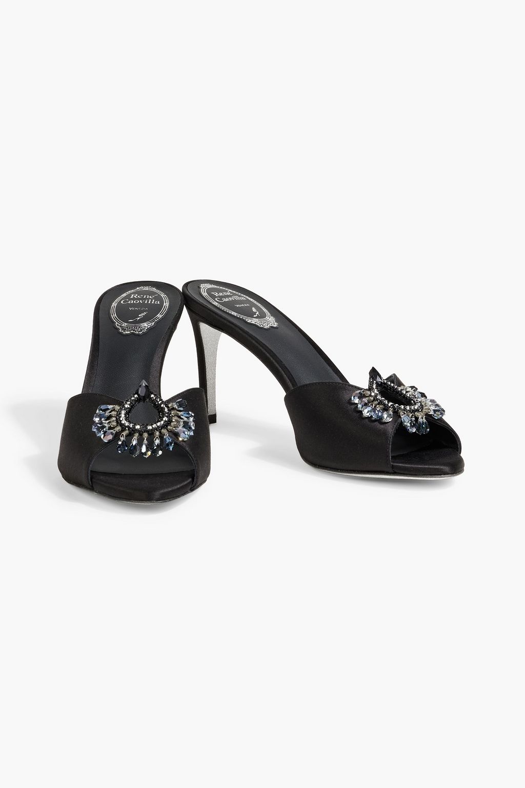 RENE' CAOVILLA Chantel crystal-embellished satin mules