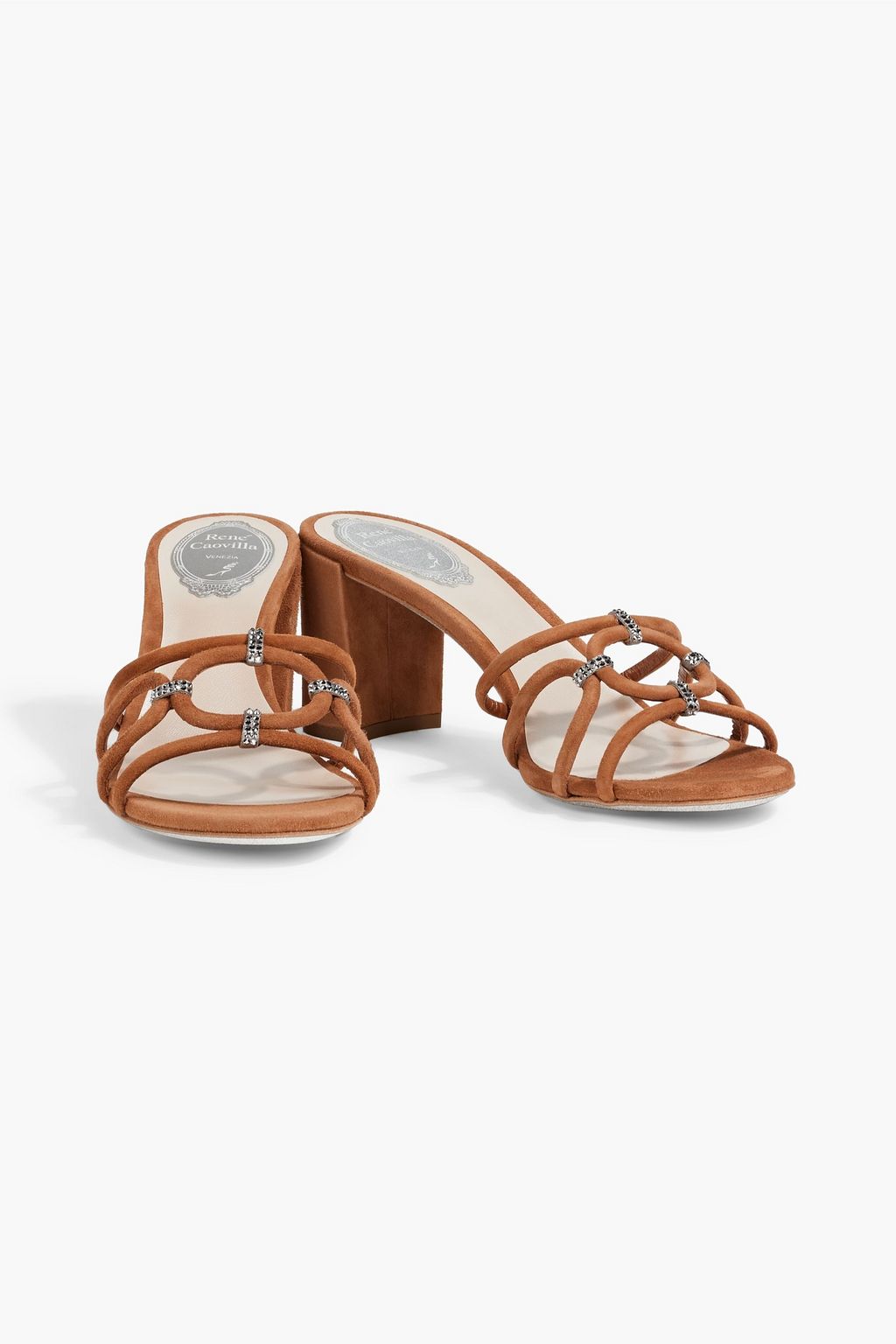 RENE' CAOVILLA Clippy crystal-embellished suede sandals
