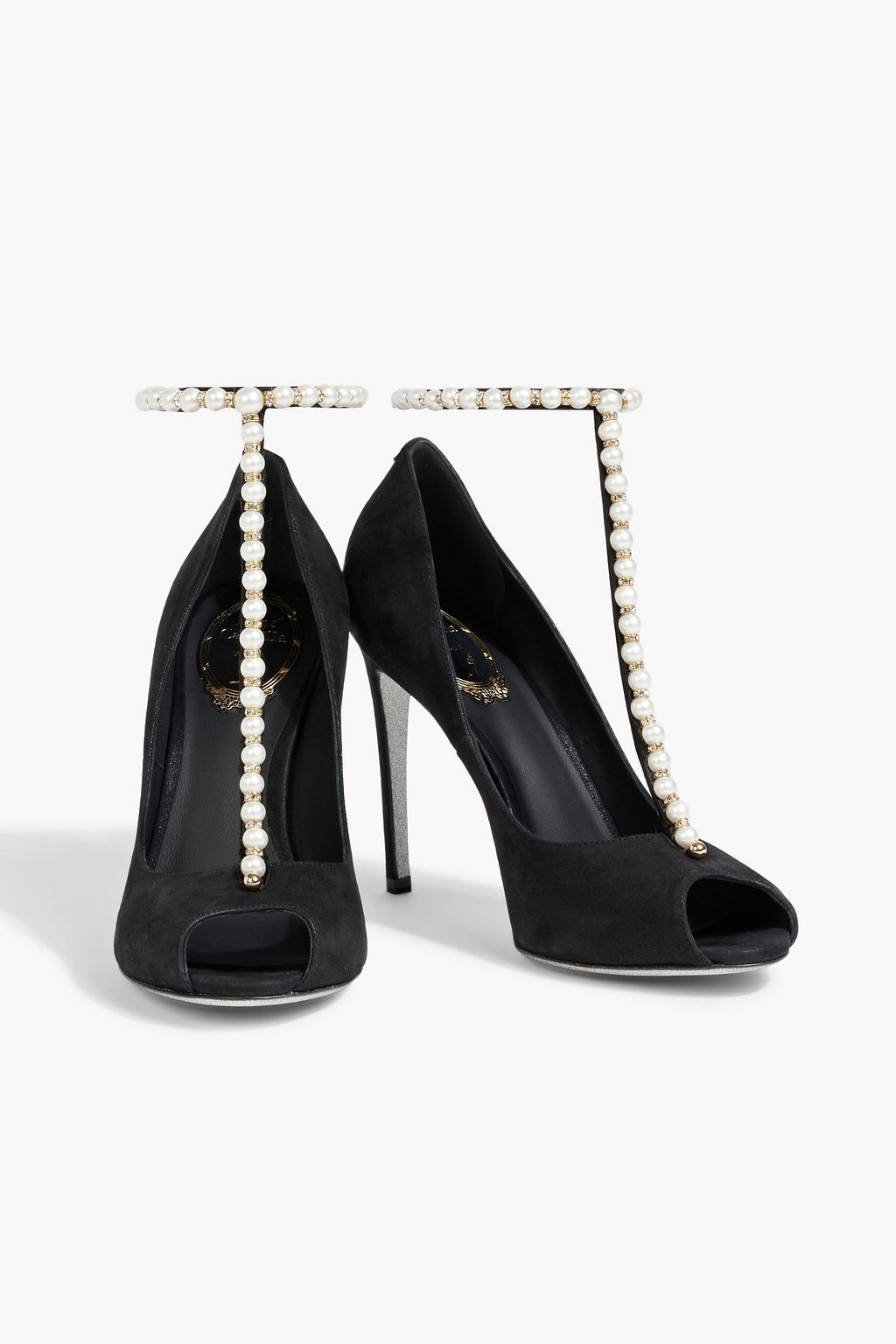 RENE' CAOVILLA Wendy embellished metallic suede pumps