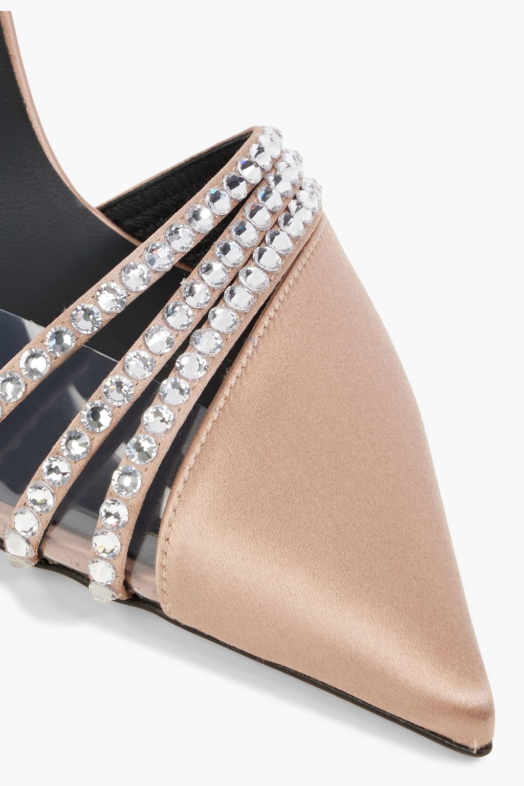 GIUSEPPE ZANOTTI حذاء بامب 'أودرين' بحزام خلفي من الساتان بحواف من مادة PVC مزين بالكريستال