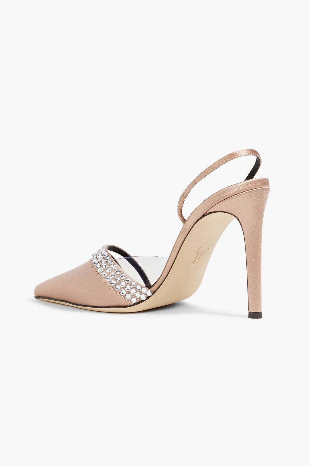 GIUSEPPE ZANOTTI حذاء بامب 'أودرين' بحزام خلفي من الساتان بحواف من مادة PVC مزين بالكريستال