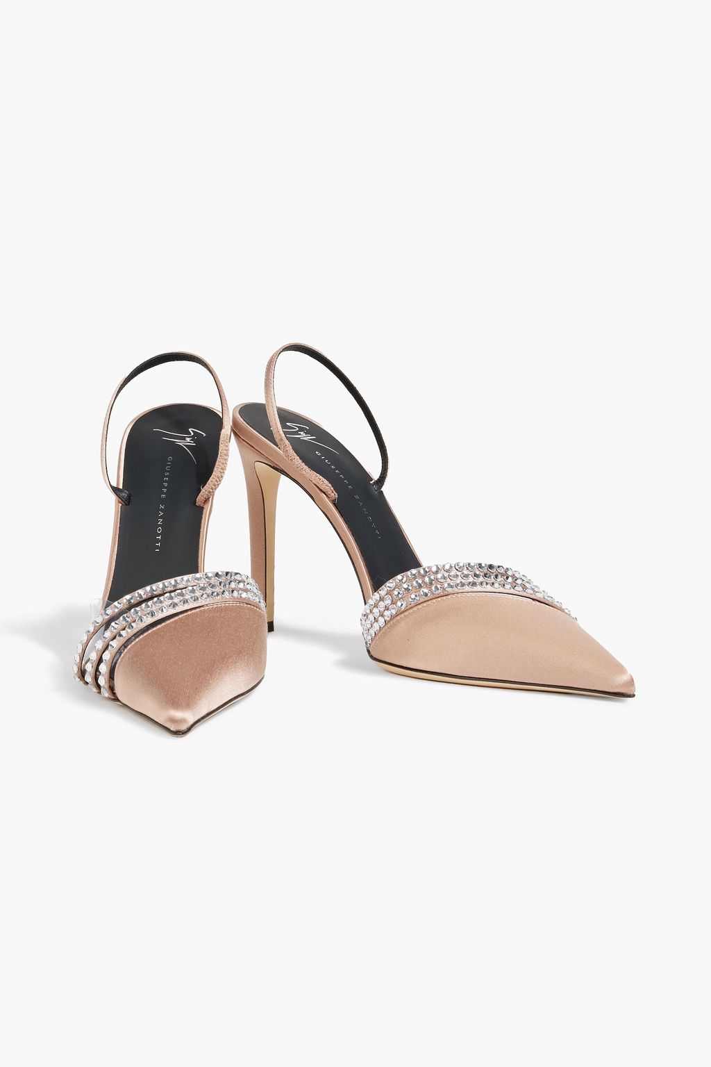 GIUSEPPE ZANOTTI حذاء بامب 'أودرين' بحزام خلفي من الساتان بحواف من مادة PVC مزين بالكريستال