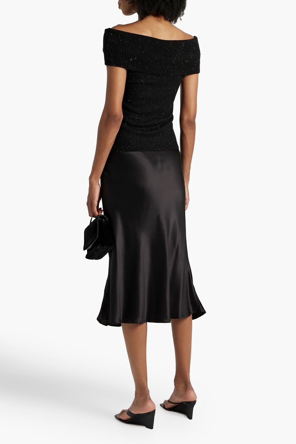 AUTUMN CASHMERE Off-the-shoulder twisted metallic cashmere-blend top