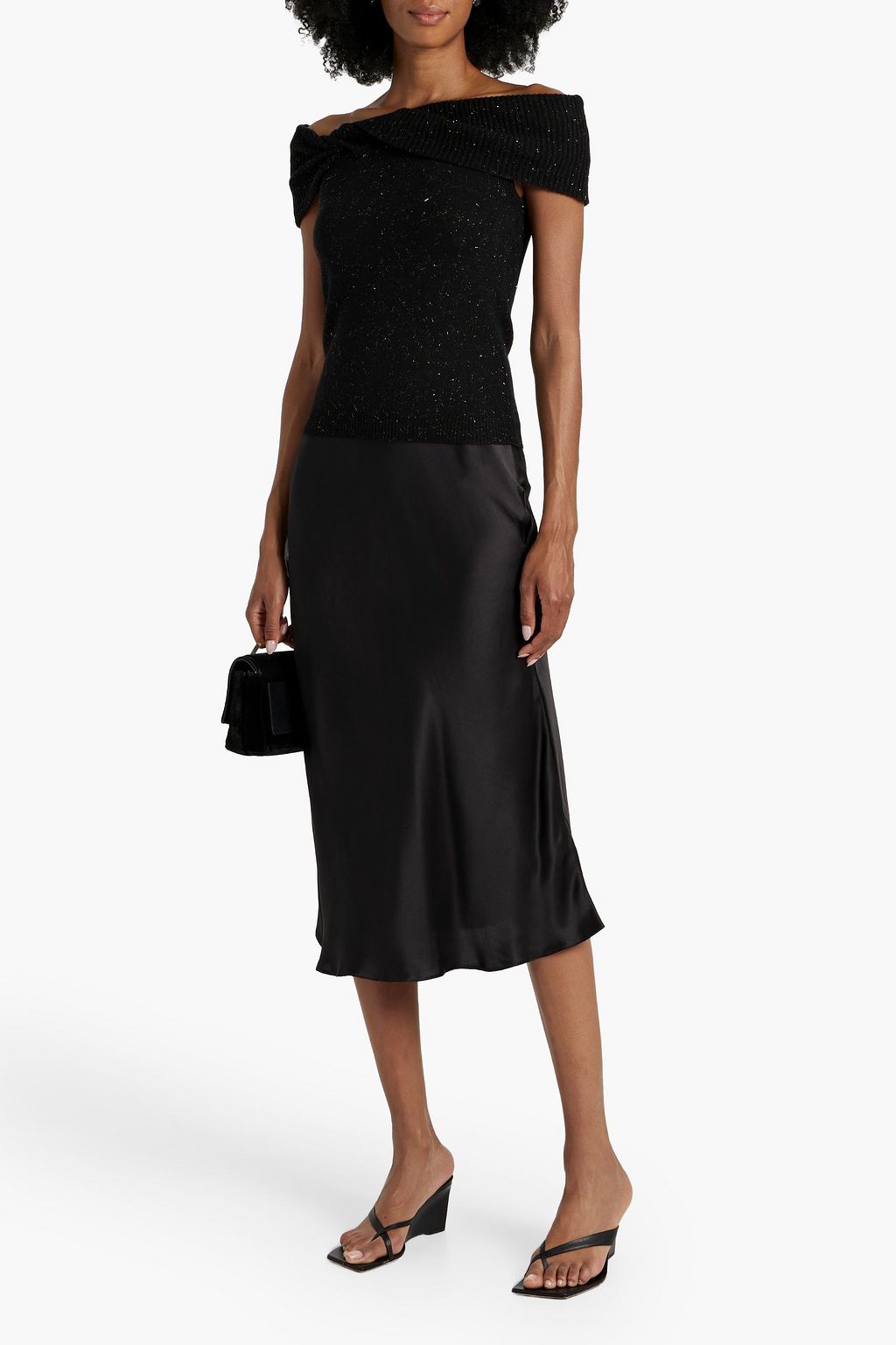 AUTUMN CASHMERE Off-the-shoulder twisted metallic cashmere-blend top