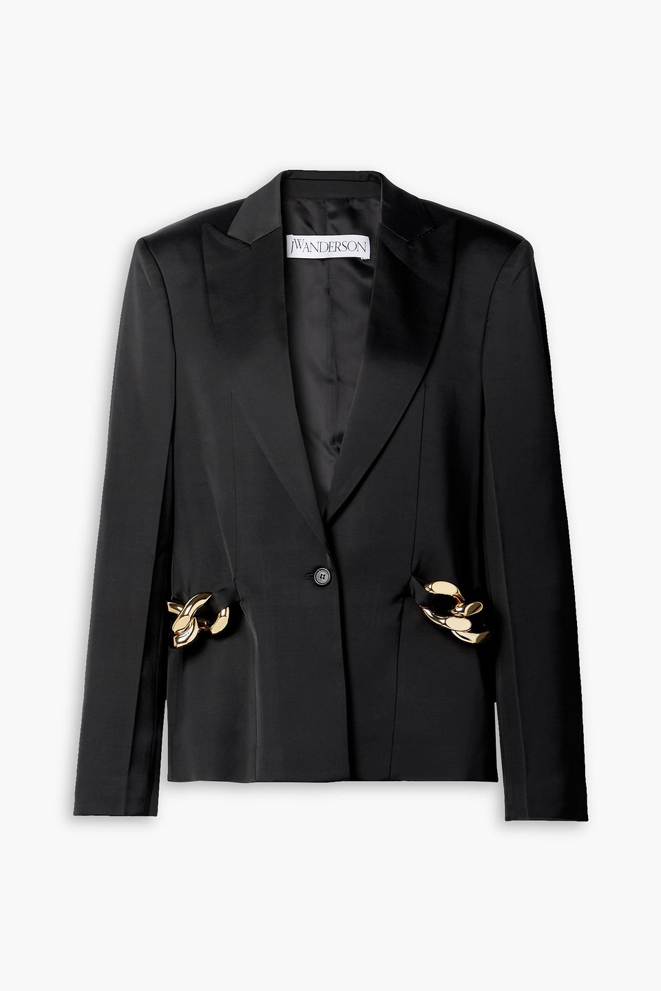 jw anderson - chain-embellished satin-twill blazer - black - uk/au 6