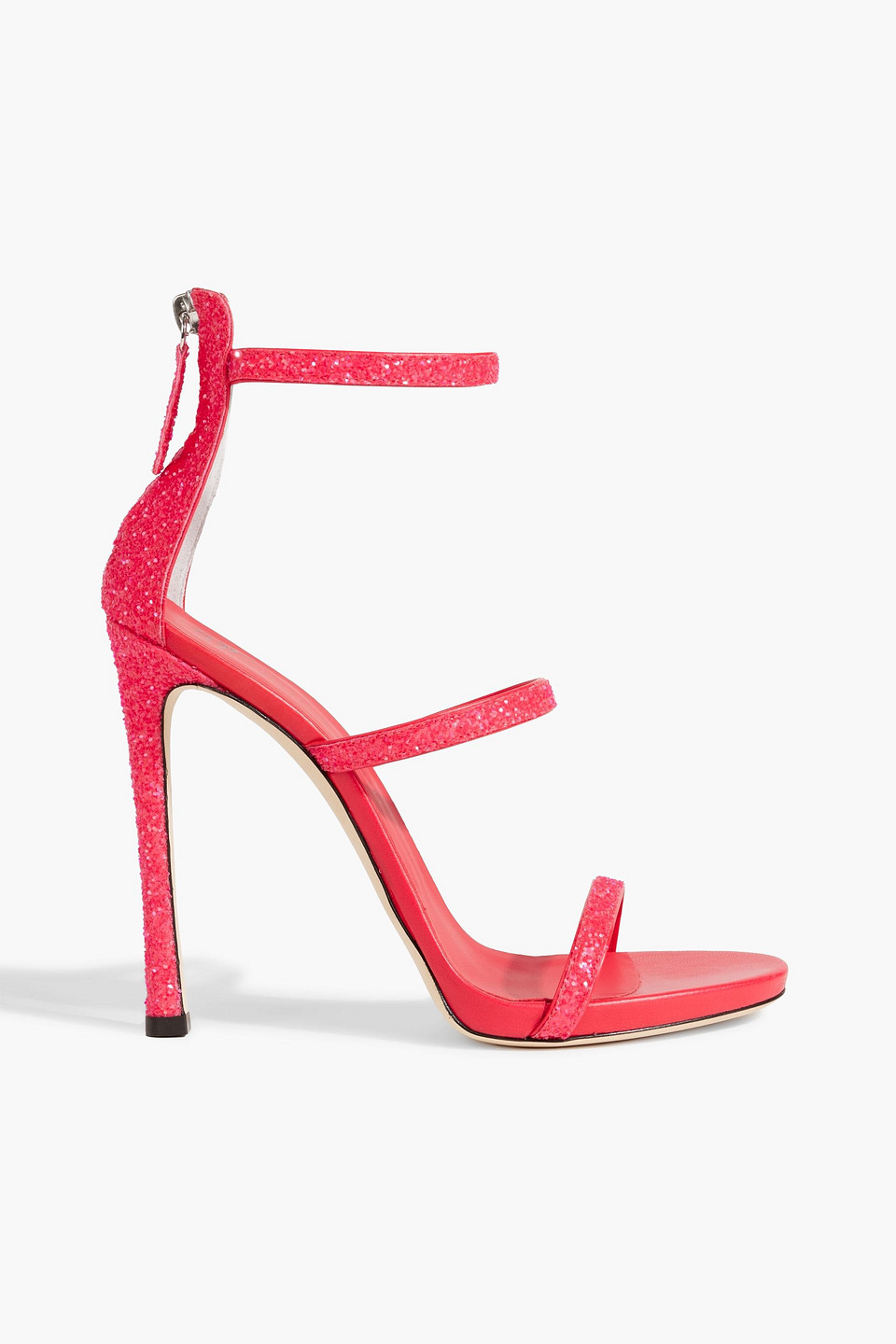 Shop Giuseppe Zanotti Harmony Glittered Neon Leather Sandals In Bright Pink