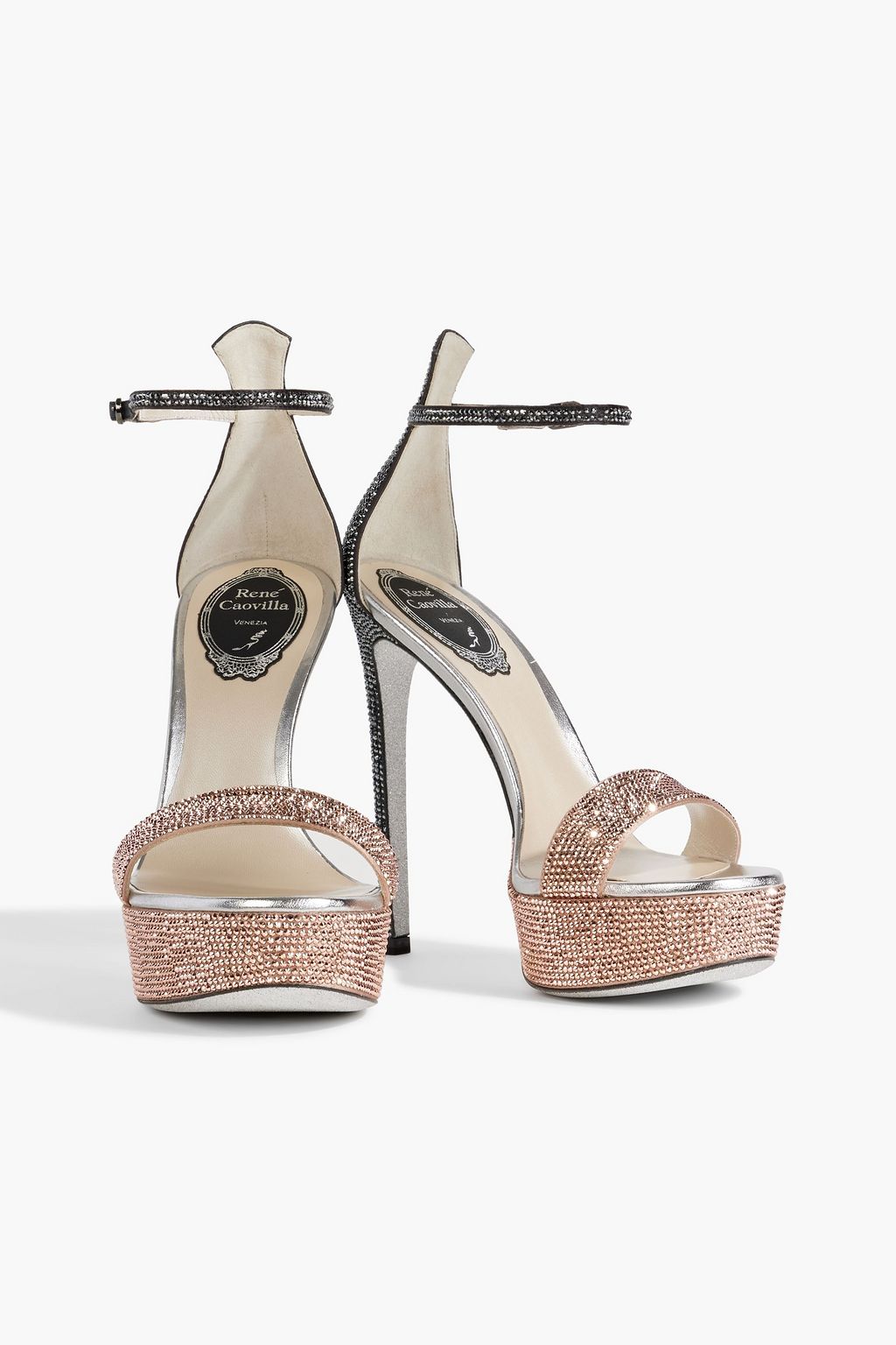 RENE' CAOVILLA Celebrita two-tone crystal-embellished satin platform sandals