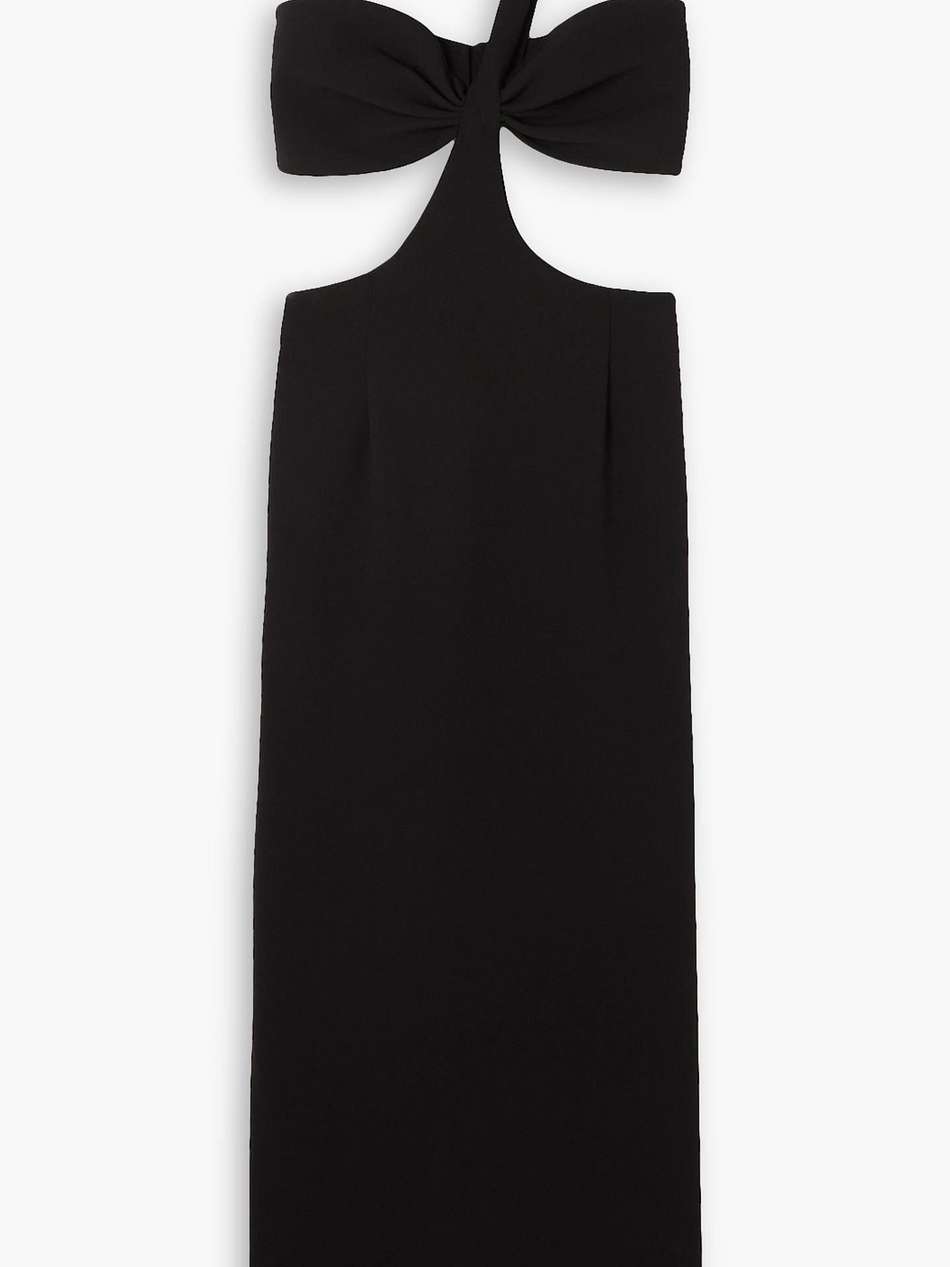 one-shoulder cutout crepe maxi dress