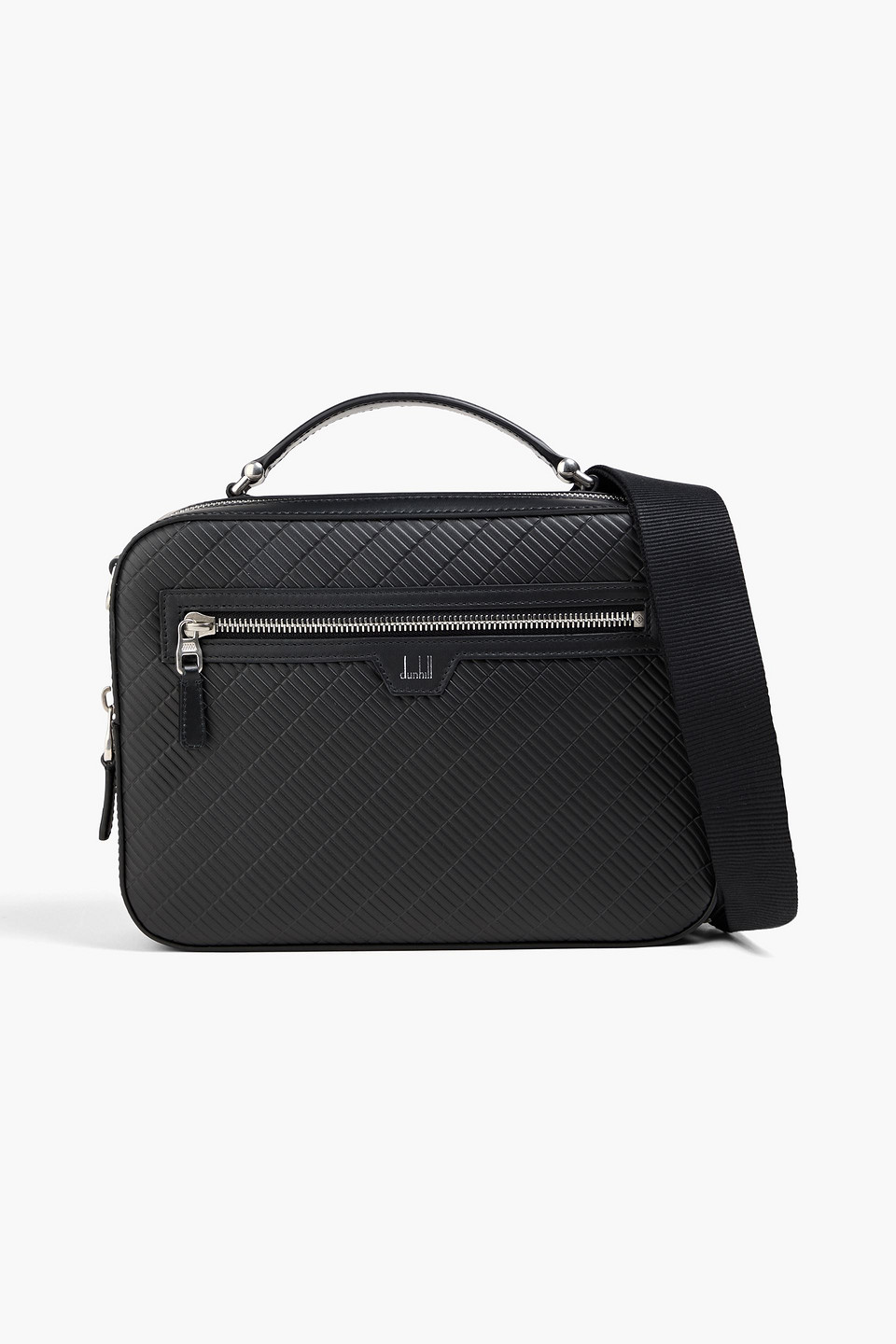 Dunhill Contour Embossed Leather Messenger Bag In Black