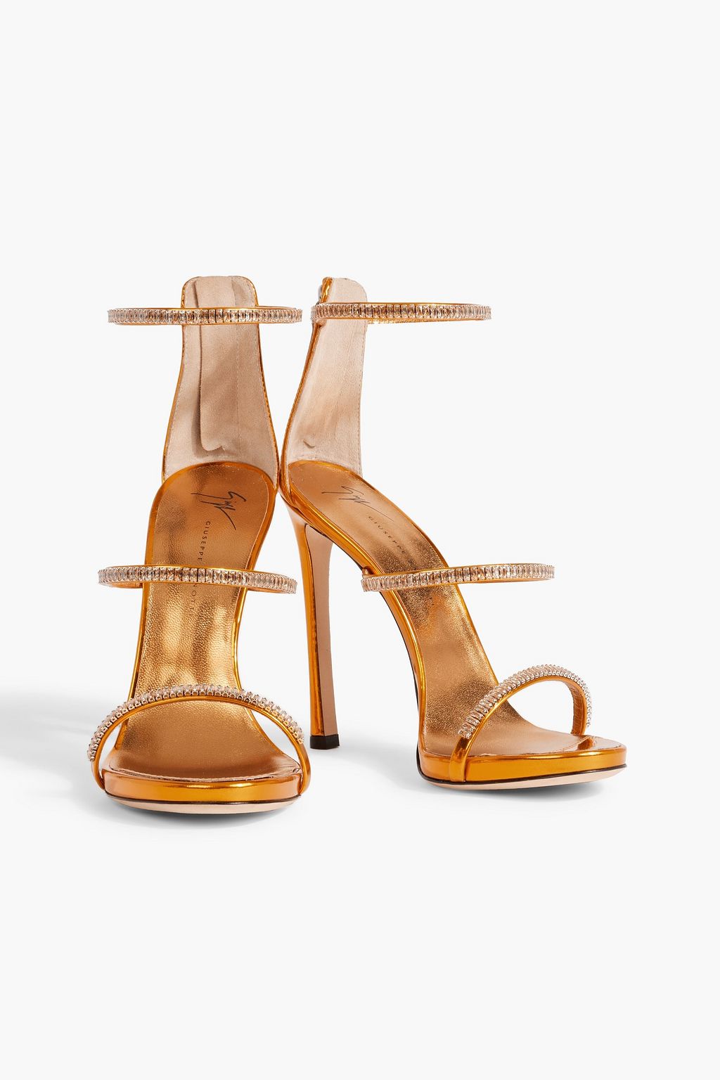 GIUSEPPE ZANOTTI Harmony Crystal embellished mirrored-leather sandals