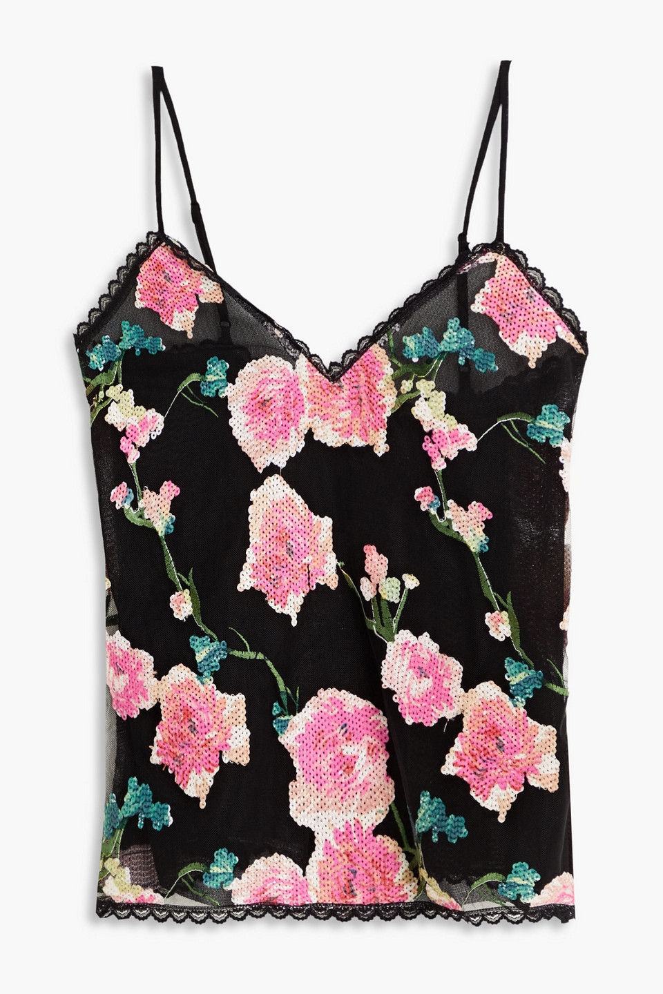 Anna Sui Embellished Tulle Camisole In Black