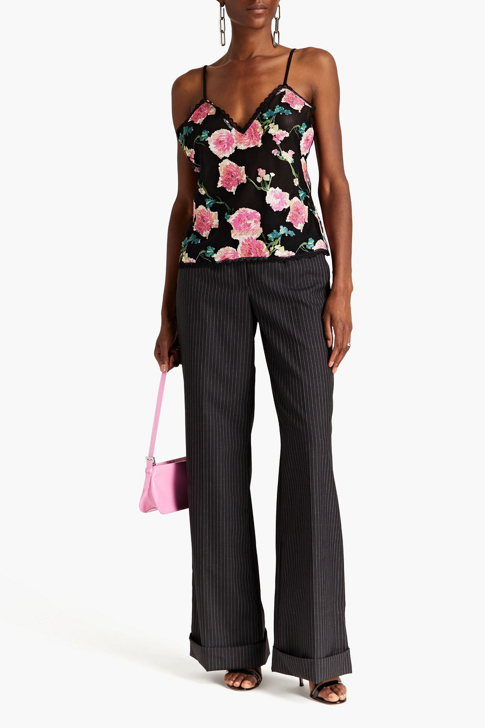 ANNA SUI SEQUIN-EMBELLISHED TULLE CAMISOLE