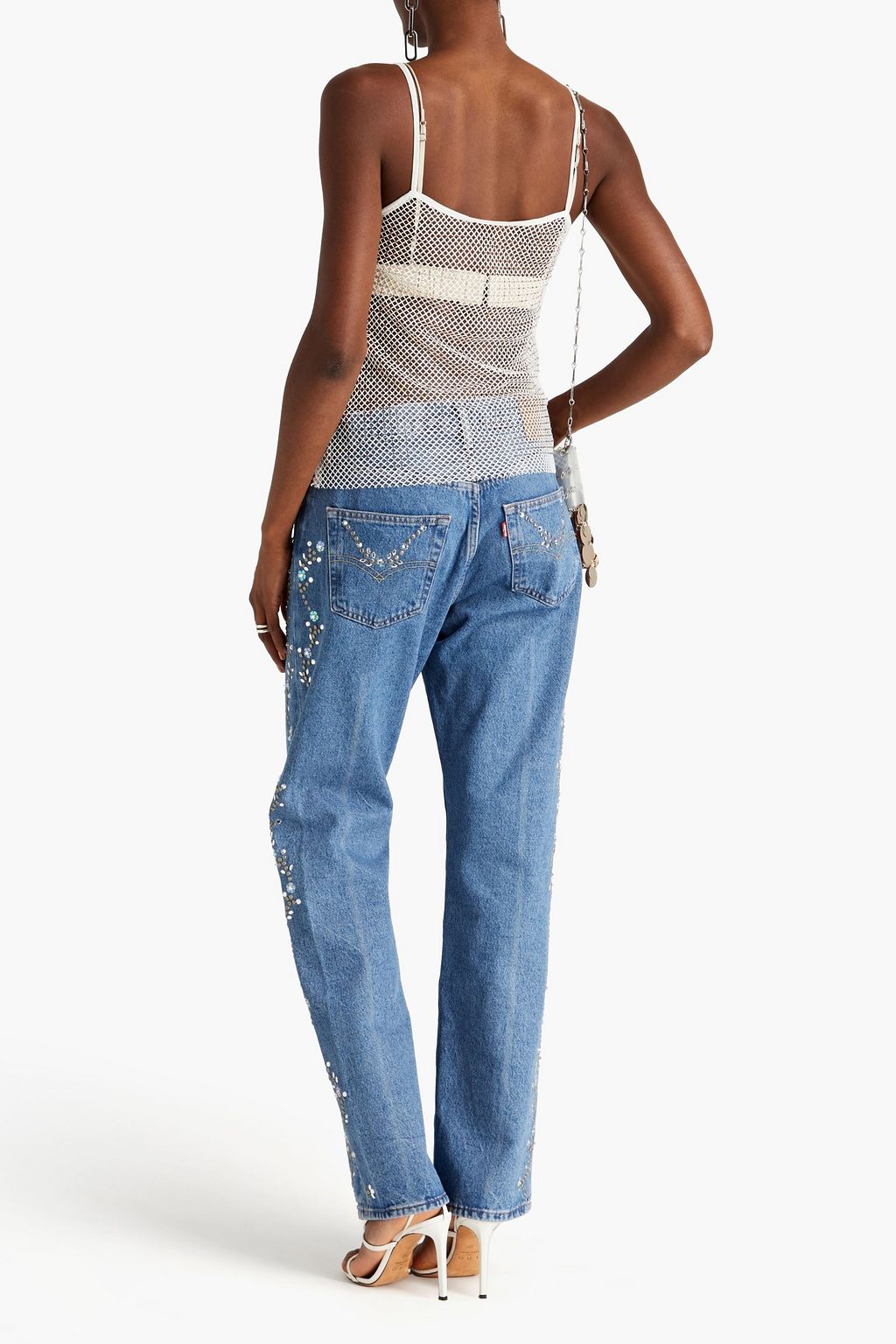ANNA SUI Crystal-embellished fishnet top