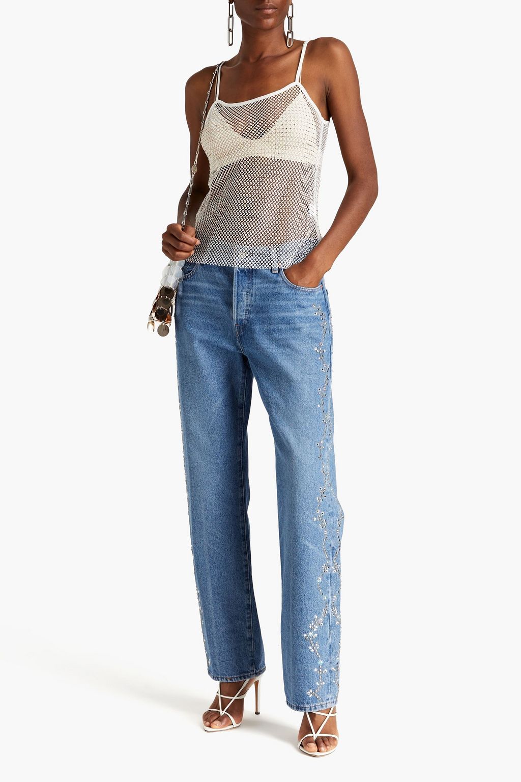 ANNA SUI Crystal-embellished fishnet top