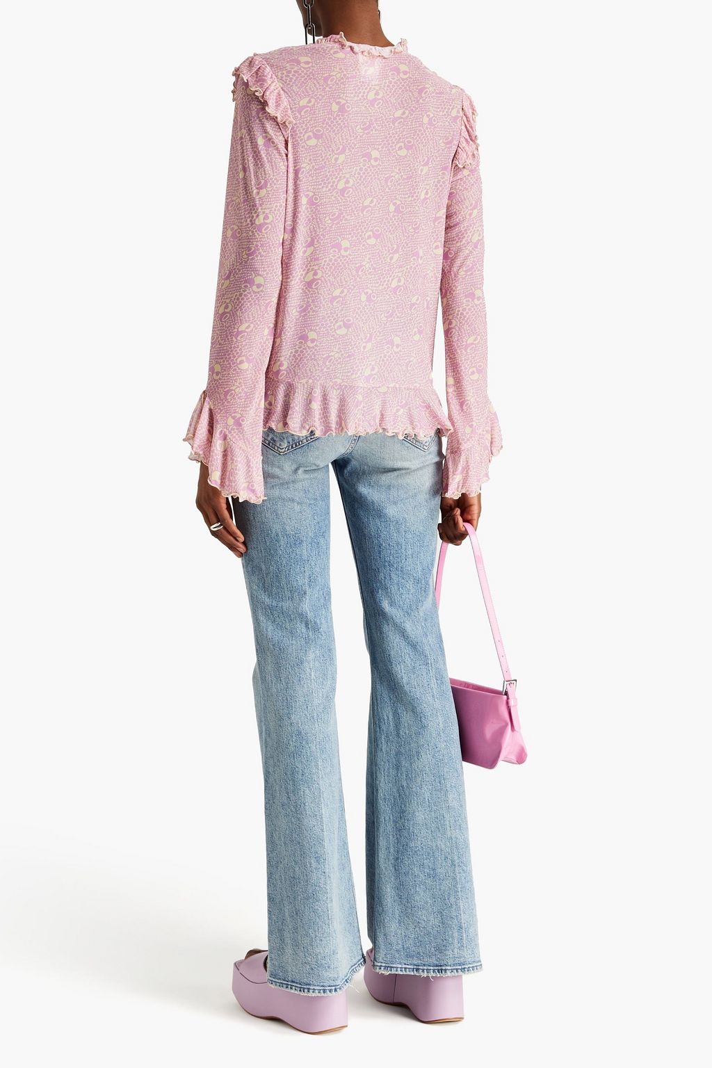 ANNA SUI Ruffled printed tulle top