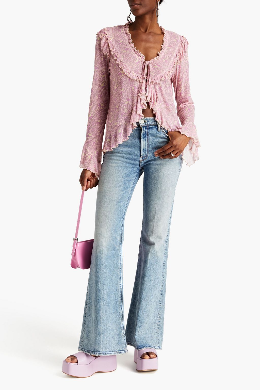 ANNA SUI Ruffled printed tulle top