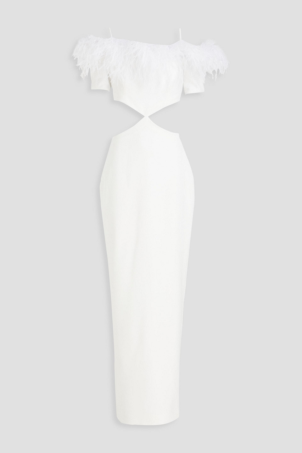 Rasario Feather-trimmed Cutout Crepe Gown In White