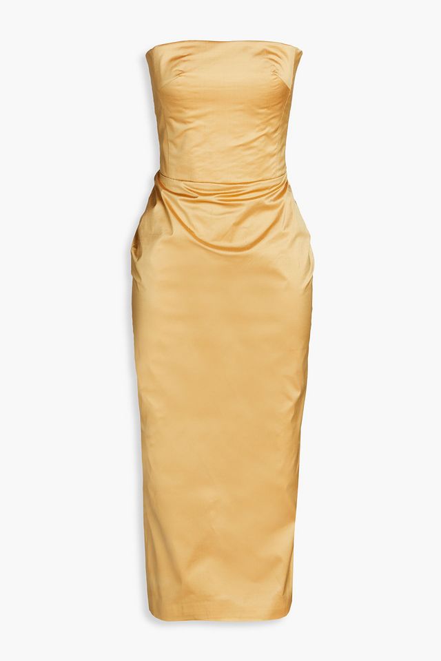 Strapless silk-shantung midi dress