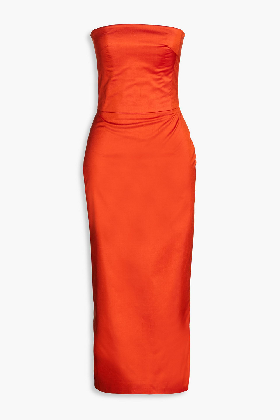 Rasario - Strapless silk-shantung midi dress - Red