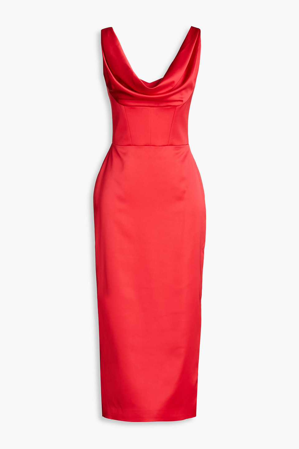 Rasario Draped Satin-crepe Midi Dress In Red