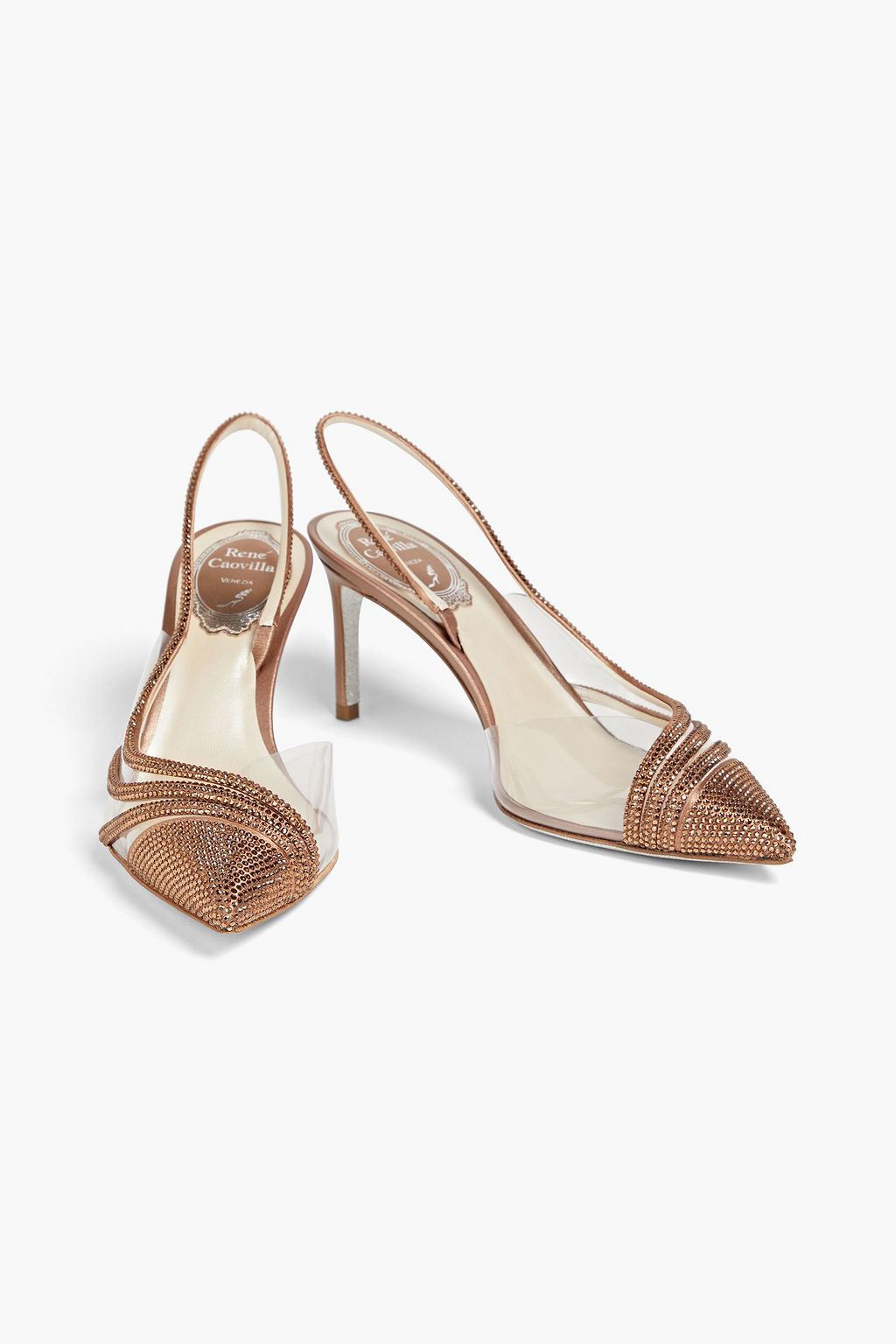 RENE' CAOVILLA Naomi crystal-embellished satin slingback pumps