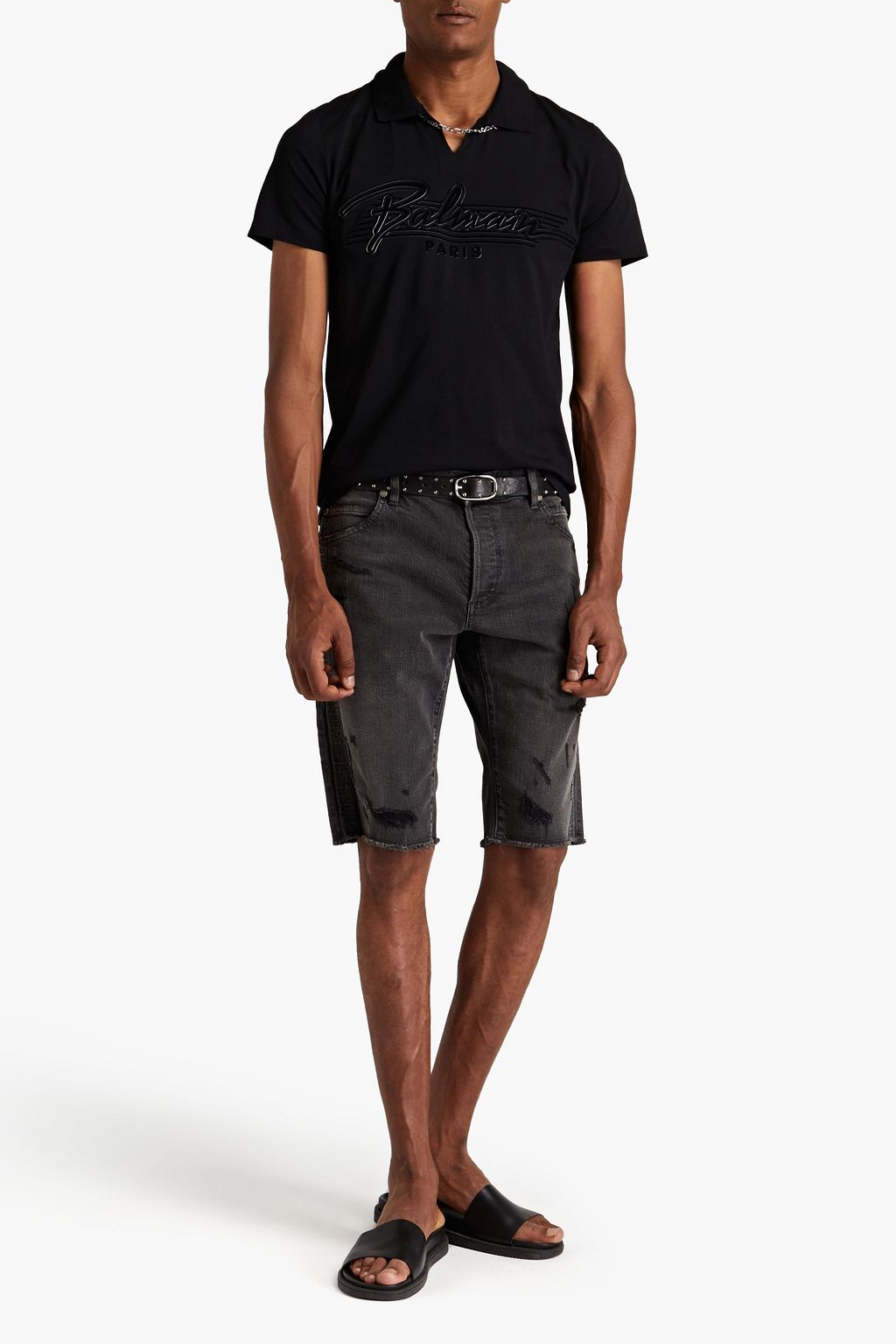 BALMAIN Distressed denim shorts