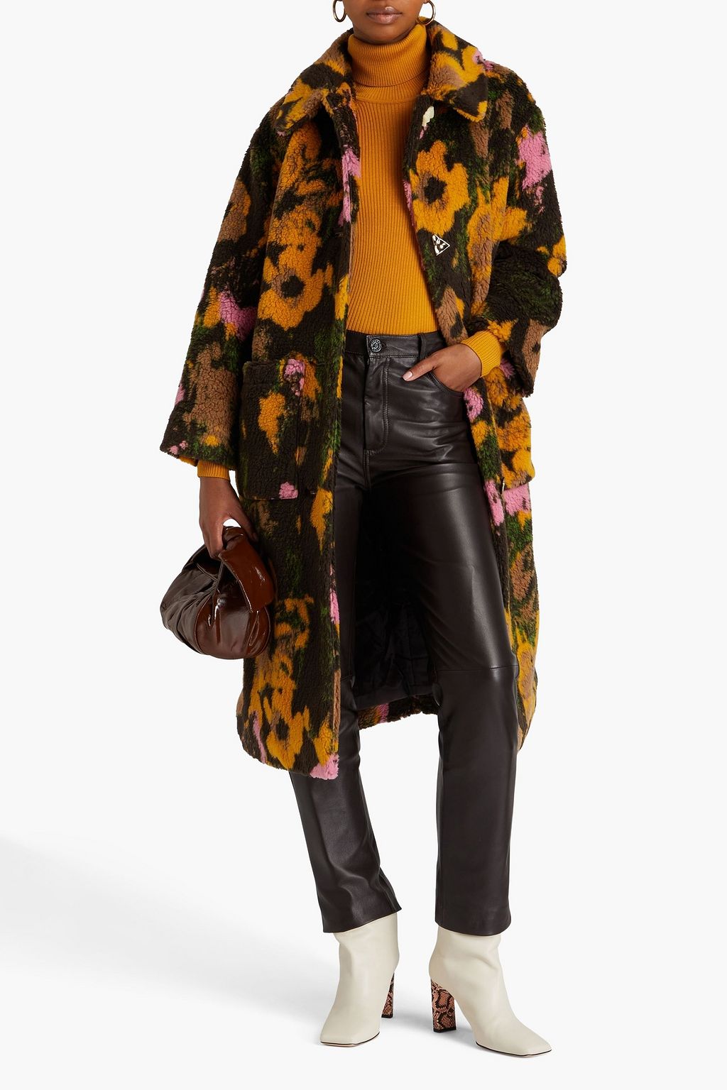 REJINA PYO Floral-print faux shearling coat