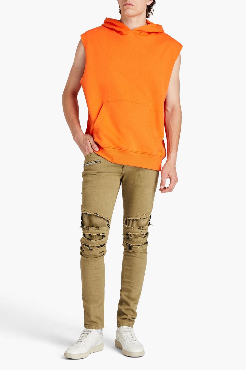 BALMAIN Distressed embroidered denim jeans