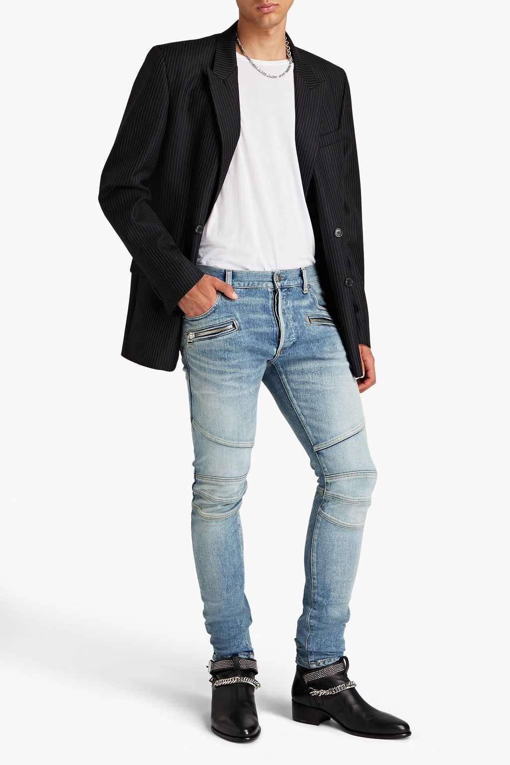 BALMAIN Skinny-fit faded denim jeans